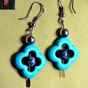 99.9 SILVER &  HYPOALLERGENIC EARRINGS WITH TURQUOISE & SNOWFLAKE OBSIDIAN.